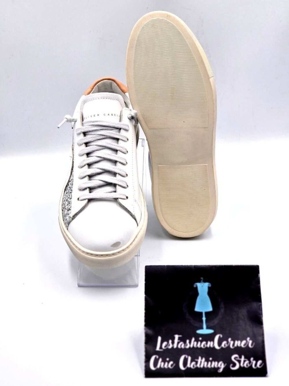 NWOB Oliver Cabell Women Low 1 LEEDS White Leather Sneakers Glitter  Sz 5.5 2254 - Picture 5 of 16